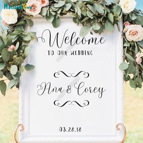 DIY Wedding Board Sticker Reception Sign Decal Custom Name And Date Welcome To Our Wedding Removable Vinyl Wall Stickers B725