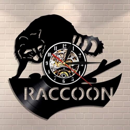 Raccoon Home Decor Wall Clock Woodland Animal Wall Art Racoon Woodland Vinyl Record Clock Kid Room Nursery Raccoon Wall Decor