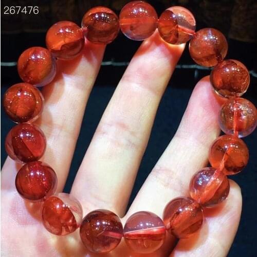 12.2mm Natural Red Limonite Phantom Quartz Bracelet Rare Gemstone Stretch Clear Round Beads For Women Men Jewelry AAAAA