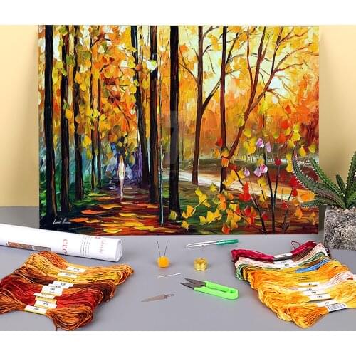 Innocence Autumn Printed Canvas 11CT Cross Stitch Complete Kit Embroidery DMC Threads Knitting Craft Handiwork Mulina