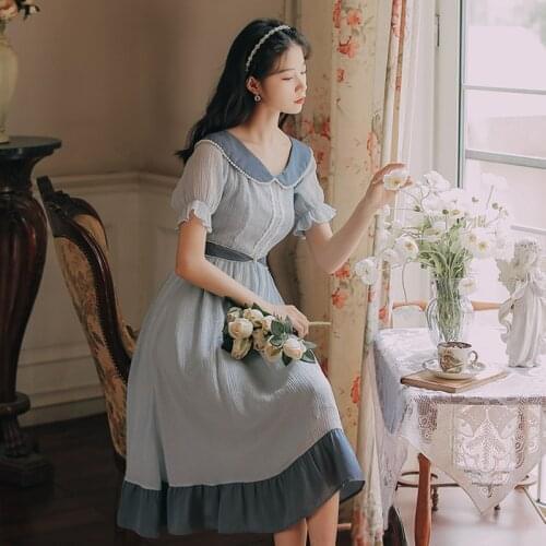 New Kawaii Lolita Loli Dresses Women Sweet Soft Girl Beading Short Sleeve One Piece Cute Lace Japanese Style Dress High Quality