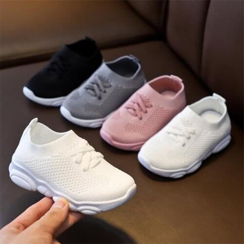 2021 spring and autumn new childrens knitting shoes soft soled boys' and girls' mesh breathable sports shoes