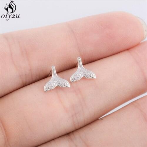 Oly2u Simple Romantic Fish Tail Stud Earrings Women Fashion Jewelry Best Friend Gifts oorbellen