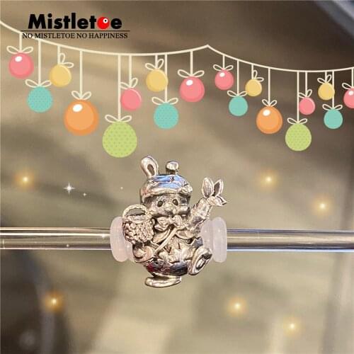 Mistletoe 925 Sterling Silver Easter Eggshell bunny Rabbit Charm Bead Jewelry