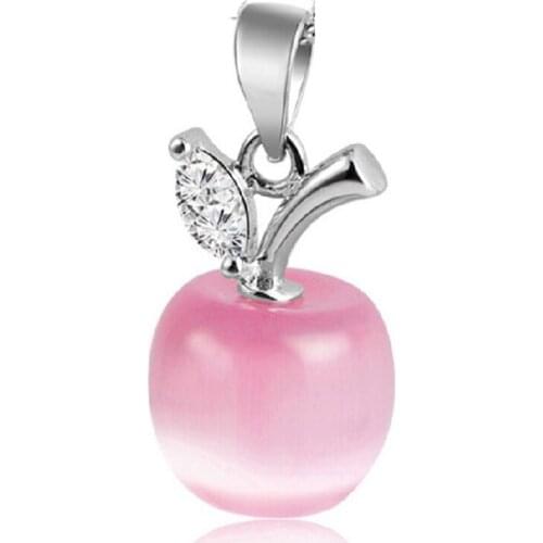 Color Preserving Pendant Necklace Stone opal Apple water drop pendant white purple color brass chain Imitation Rhodium Plated