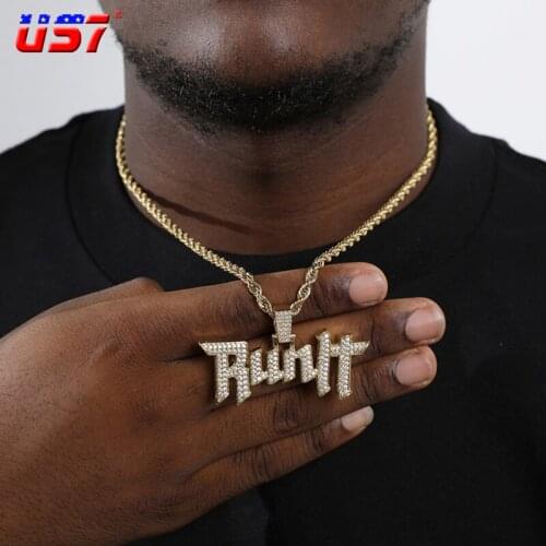 US7 Alphabet 'Run it' Pendant Necklace Gold Silver Color Iced Out Chains Micro Pave Cubic Zircon Pendant Necklace Charm For Men