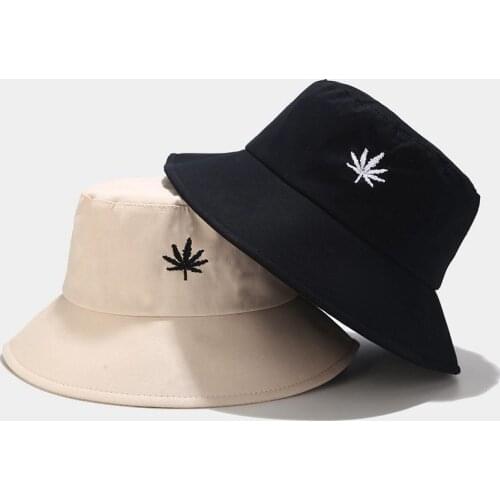 Fashion Maple Bucket Hat Embroibery Leaf Outdoor Cap Unisex Fisherman Hat Street Hip Hop Hat Travel Cap For Women Men Cotton