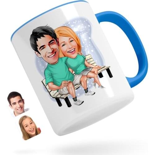 Personalized Valentine Caricature Of Blue Mug Bardak-55