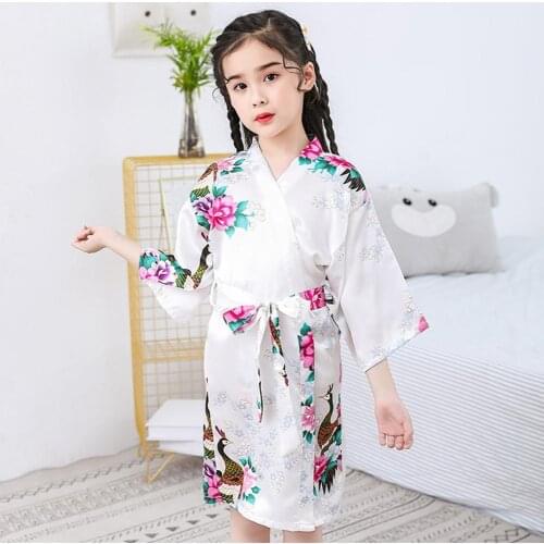Baby Girl Silk Satin Top Pant Floral Printing Pajamas long sleeve Solid Button-Down Pajamas Satin Set Child Sleepwear Nightgown