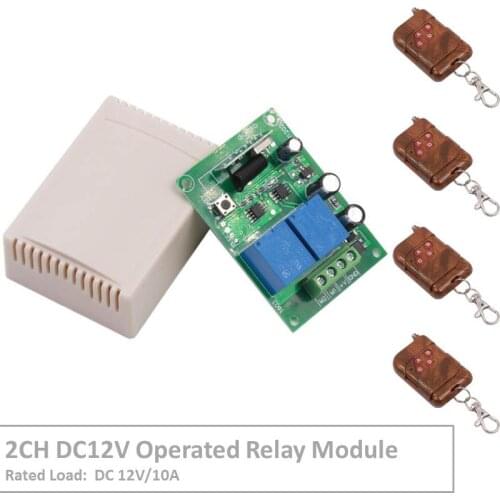 RF Switch Remote Control DC 12V 2 Gang Relay Receiver and 1527 learning code Transmitter For LED Light Electric Device Control