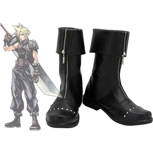 Final Fantasy 7 FF7 Cloud Strife Cosplay Boots Customized Black Shoes for Halloween Party Cosplay Shoes