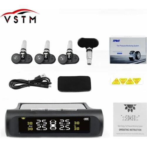 Original Tire Pressure Monitor System Alarm 4 INternal Sensor Temperature Gauge Meter Car Solar Power TPMS Visture