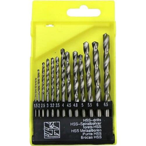 NEW 13pcs 1.5-6.6mm Titanium Coated Twist Drill Bits High Speed Steel Woodworking Tools Set Drilling Tools