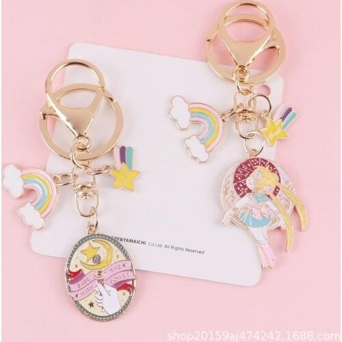 Creative Anime Girl Alloy Keychain Cute Magic Rainbow Meteor Metal Pendant Jewelry Cute Girl Bag Ornament