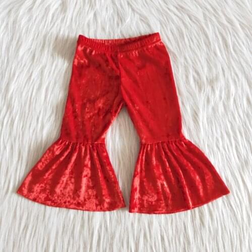 Red velvet bell pants girl wear fashion pants toddler winter fall trousers