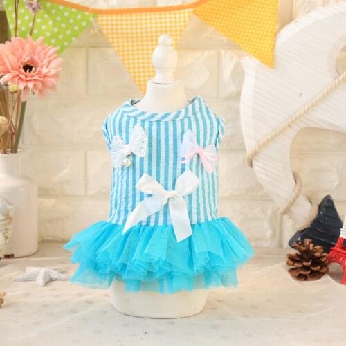 Vestido Cats Dress For Pet Dog Dress Summer Bow Striped Blue Disfraz Perro for Small Dogs Dresses Clothes for Pet Pink Blue