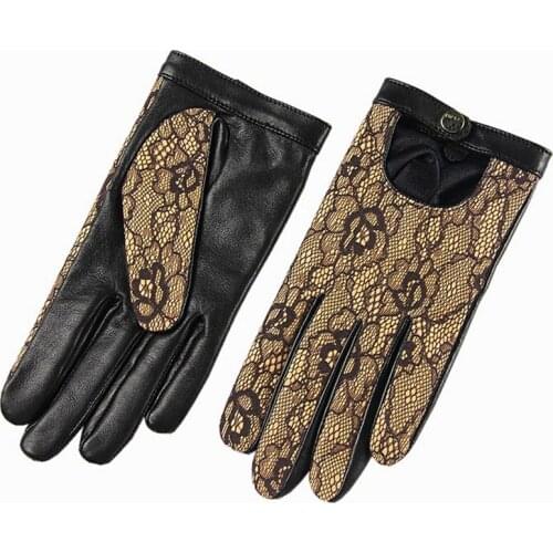 High Quality Brand Genuine Leather Gloves Women Sheepskin Glove Fashion Trend Black Lace Driving Leather Gloves EL030NN-5