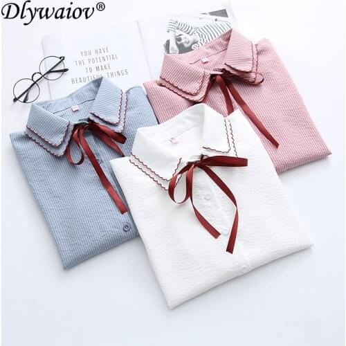 College sweet Blouse Korea Female Clothes Buttons Blouse Tops 2021Spring Women Loose Long Sleeve student Shirt New Chemise femme