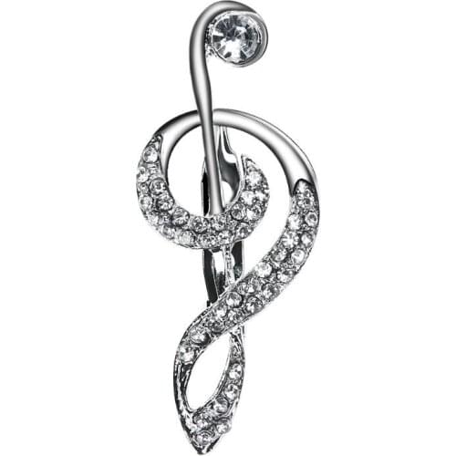 Fashion Vintage Music Note Brooches Pins Hat Accessories Scarf Clip Antique Silver Color Crystal Broche for Women Jewelry Gift