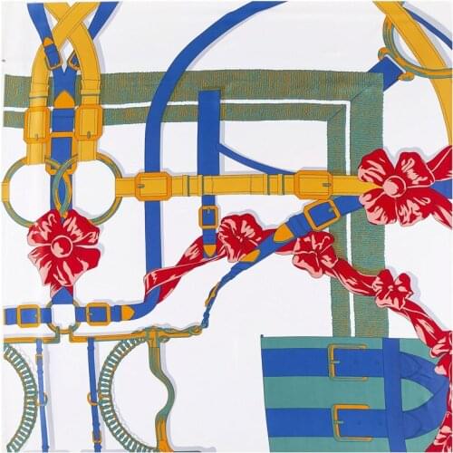 POBING 100% Silk Scarf Women Large Shawls Melt Belt Print Stoles Square Bandana Luxury Kerchief Scarf Female Foulards 130CM