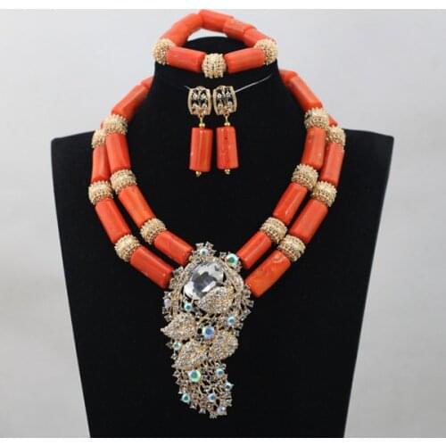 African Wedding Bridal Top Purple Orange Coral Beads Jewelry sets Nigerian Women Beads Necklace Jewelry Sets Free ShippingABH190