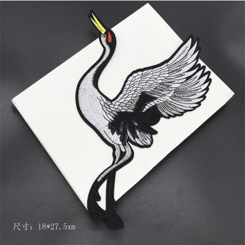 1Pc big red-crowned crane birds lace patch clothes stickers affixed embroidered applique small patches diy accessories 18X27.5cm