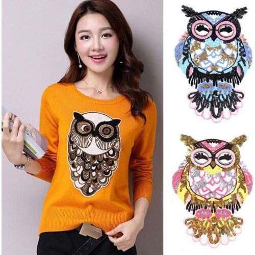 1Pc Owl Sequined Sew On Patches For Clothing Ethnic Applique Embroidery Sticker T-shirt DIY Supplies