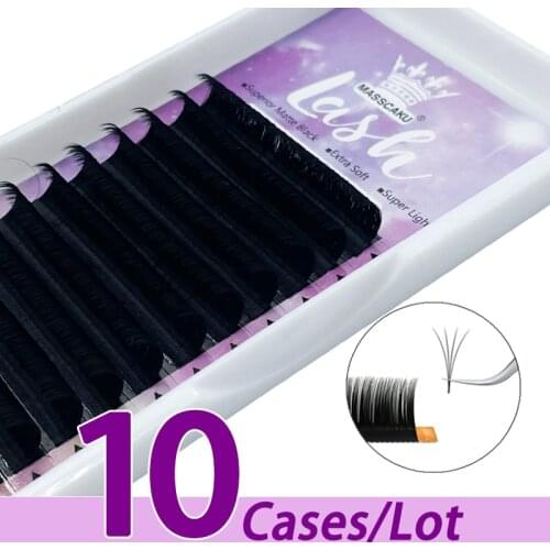 10case/lot MASSCAKU 0.03 0.05 0.07 blooming matte black mink silk hand made perfect siberian easy fan eyelash extensions