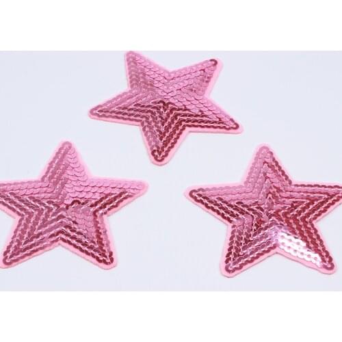 10pcs/lot Sequined Pink Star Patch Iron On Sew On Sticker Clothing Patches DIY Appliques Bags Badge