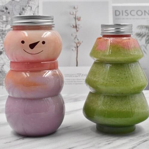 10pcs Creative Christmas favors snowman shaped bottle candy chocolate gift packaging box 450ml cold drink milk tea coffee bottle