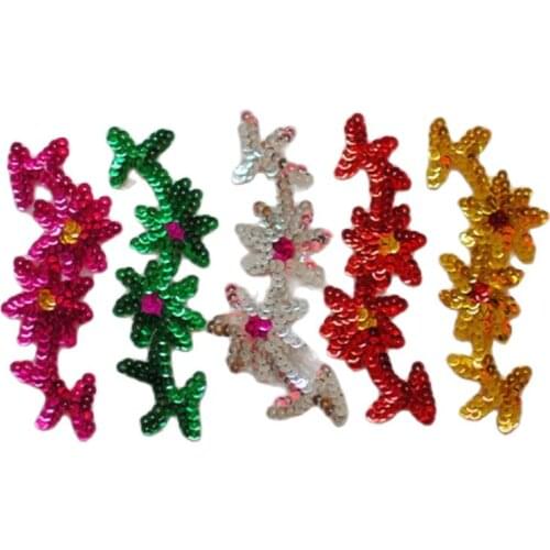 YACKALASI 20 Pcs/Lot Sequined Floral Appliqued 3D Flower Beads Patches Hair Accessory Multicolor Trims 14.5-4.5cm