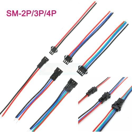 5- 10SET 100mm Length JST SM 2P 3P 4P Plug Male to Female Wire Connector LED connectors 22AWG