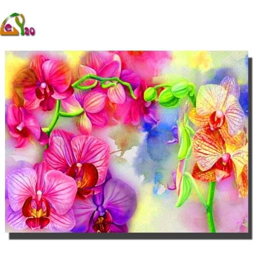 5D DIY Diamond Painting "Pink orchid scenery" Full Drill Square Round Diamond Embroidery Cross Stitch Home Decor