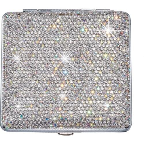Bling Rhinestone Cigarette Case Shiny Portable Tin Slim Organizer Storage Box Exquisite Holder Holds 18-20 CIGARETTES