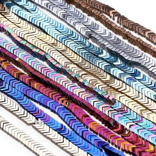 4*3*2mm Natural Black Hematite V Letter Loose Beads Plating Colorful Gasket for Women Jewelry Making DIY Necklace Bracelet Parts