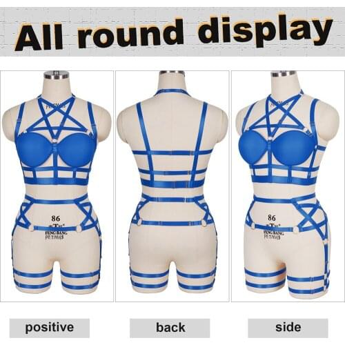 Sensual Lingerie Pentagram Accessories Hollow Bra Underwear Set Punk Goth Adjust Waistband Pole Dance Rave Costume Garters