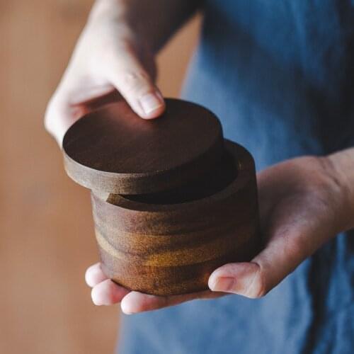 Wooden Round Jewelry Storage Box with Cover Japan Style Eco Natural Wood Coffee Beans/Teas Storage Can Moldproof Table Organizer