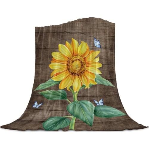 Flower Sunflower Butterfly Wood Grain Flannel Blankets For Sofa Beds Bedding Room Soft Fleece Blanket Bedspread Home Textile