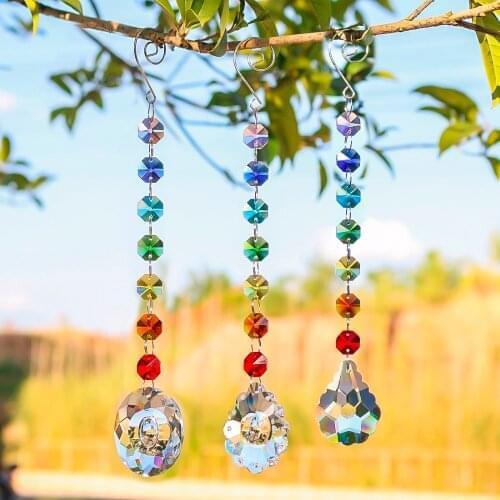 H&D Handmade Chakra Suncatcher Crystal Prisms Rainbow Window Curtains Ornament Hanging Pendant For Home Wedding Christmas Decor