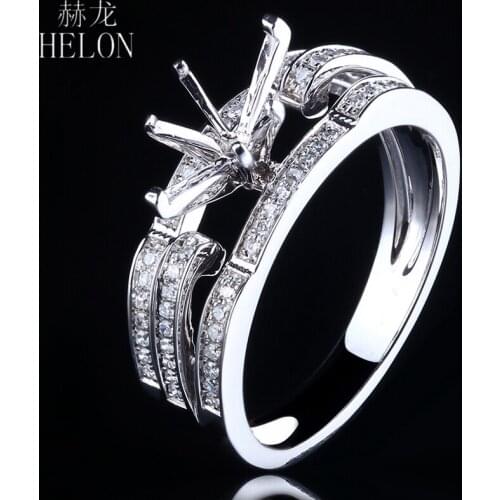 HELON Genuine Natural Diamonds Solid 10k White Gold Semi Mount Engagement Wedding Fine Jewelry Diamond Ring Marquise Cut 10x6mm