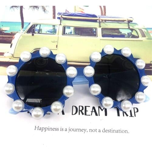 ZAOLIHU Round Bule Kids Sunglasses Handmade Diamond Baby Eyeglasses UV400 Summer Shades Small Eyewear Luxury Pearl Sun Glasses