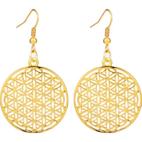 Skyrim Flower Of Life Round Pendant Necklace Earrings Stainless Steel Mandala Choker Chain Collares Jewelry Gift for Women Girls