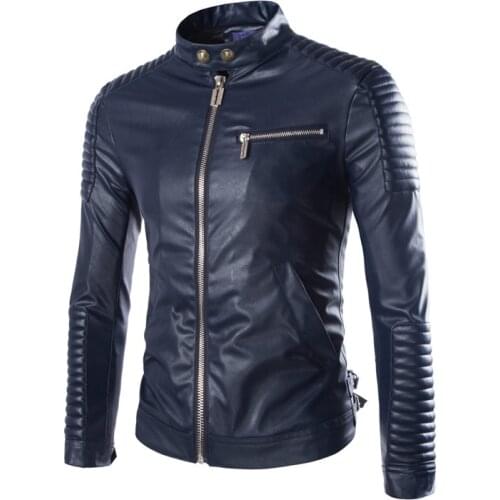 Super Locomotive Mens Leather Jacket Fashion Simple Stand collar Spring Autumn Jacket Coats Male Moto Biker Leather Jacket Men