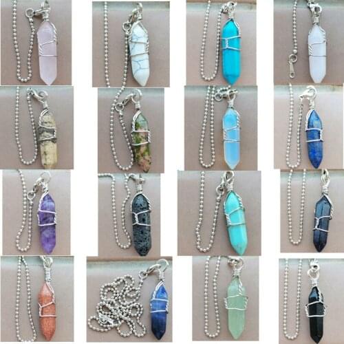 Lapis Lazuli Howlite Crystal Carnelian Blue Sand Lava Aventurine Jaspe Unakite Pendant Bead With Chain WB948