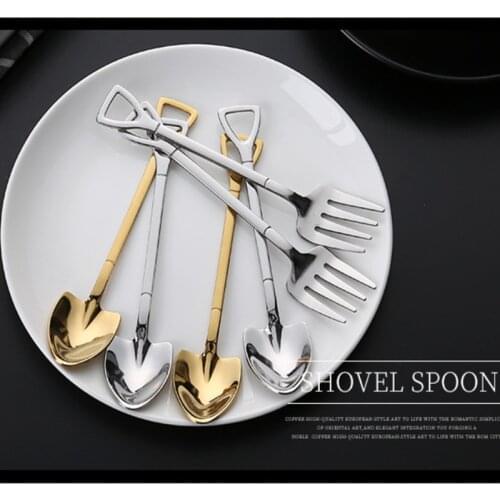 Metal Ice Cream Coffee Spoon Shovel Shape Shell Tea Spoon 3 Colors Afternoon Tea Dessert Long Handle Spoon Creative Kitchen Tool