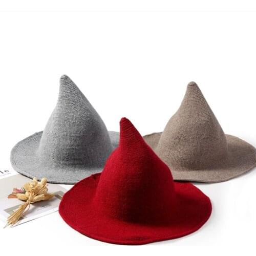 Fashion Knitting Korean Version FishermanS Hat Solid Color Autumn Winter Women Wool Halloween Hat Pointed Cap