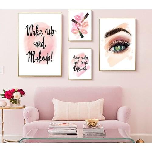 Fashion Makeup Poster Lipstick Canvas Painting Quotes Print Vogue Girl Wall Art Prints Modern Wall Pictures Living Room Decor
