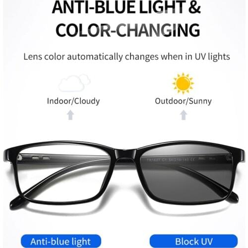 Men Photochromic Sunglasses Rectangle Anti Blue Light Glasses Optic 0 Degrees Automatic color change Lens Computer Glasses 2020