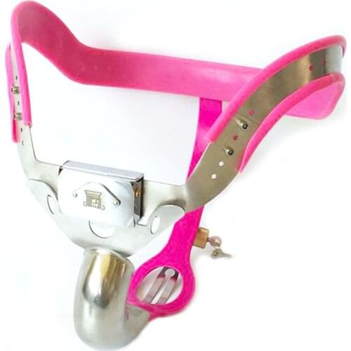 Stainless Steel Male Chastity Belt Pants Cbt BDSM Bondage Pink Silicone Metal Chastity Device Cock Sleeve Cage Sex Toys For Men