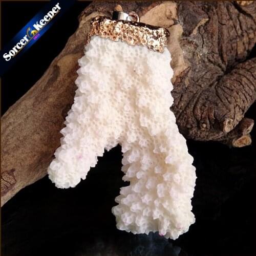 Natural Stone Raw White Coral Pendant Necklace Druzy Drusy Elestial Skeletal Cluster Specimen Fit Jewelry Making AA371